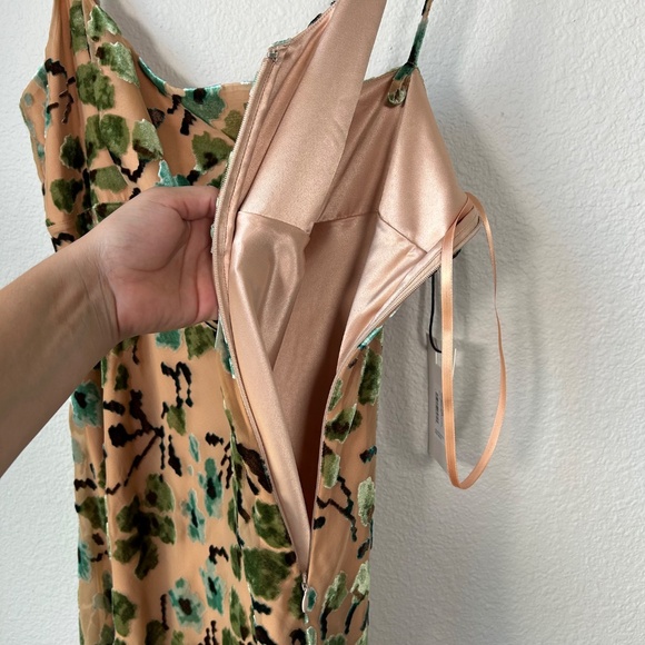 Staud size 12 Dianna midi slip dress floral burnout velvet tan green NEW - Picture 12 of 15